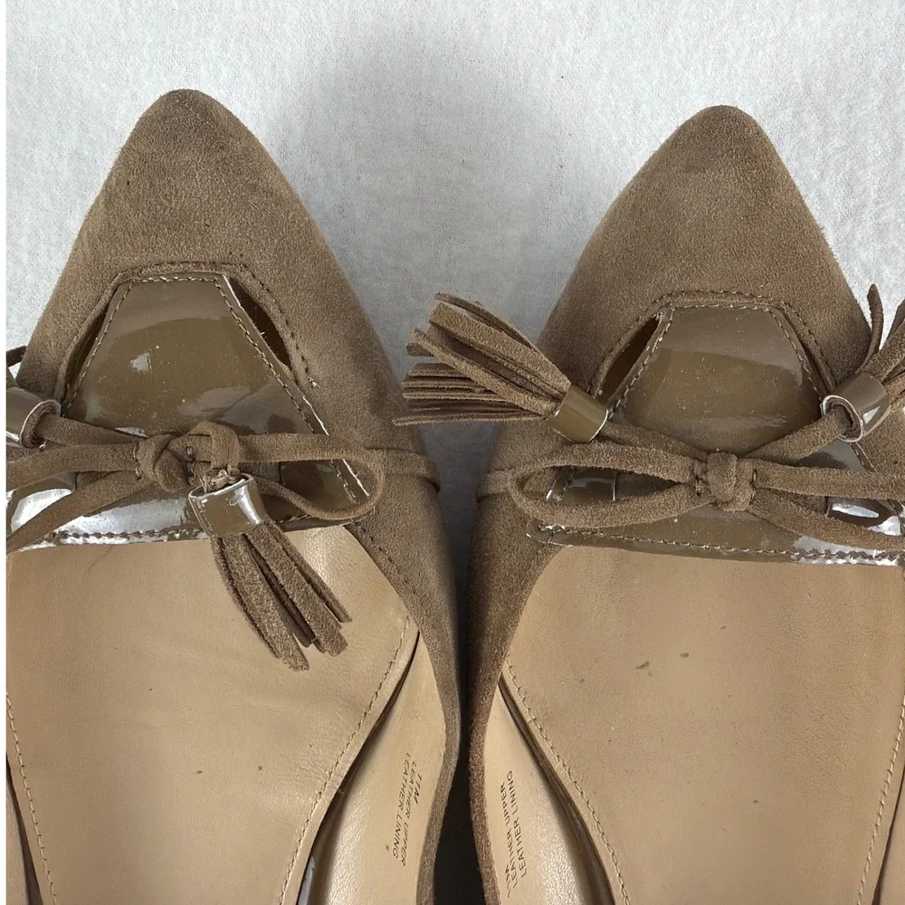 Via Spiga Devin‎ Brown Suede Tassel Bow Pointed Toe Ballet Flats Size 11M